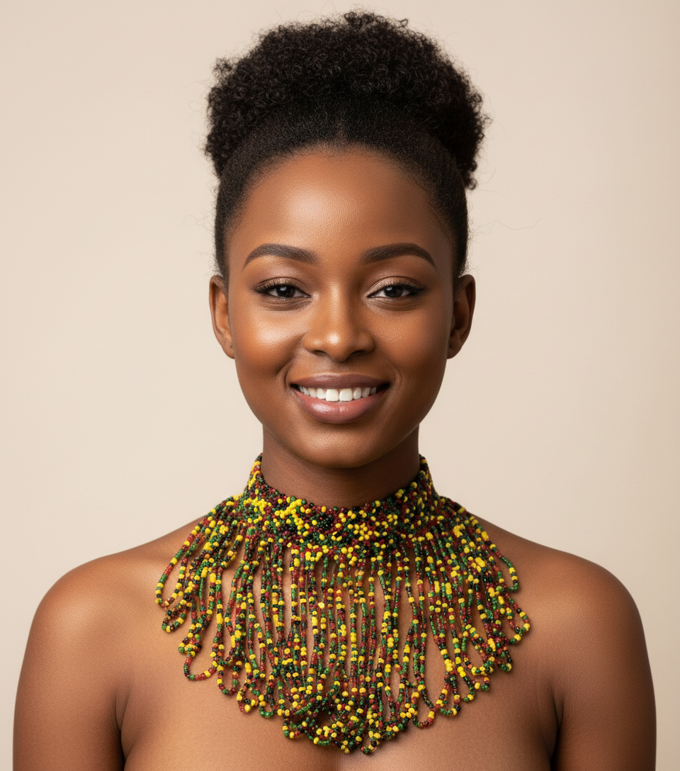 Model wearing Jamia necklace - same design