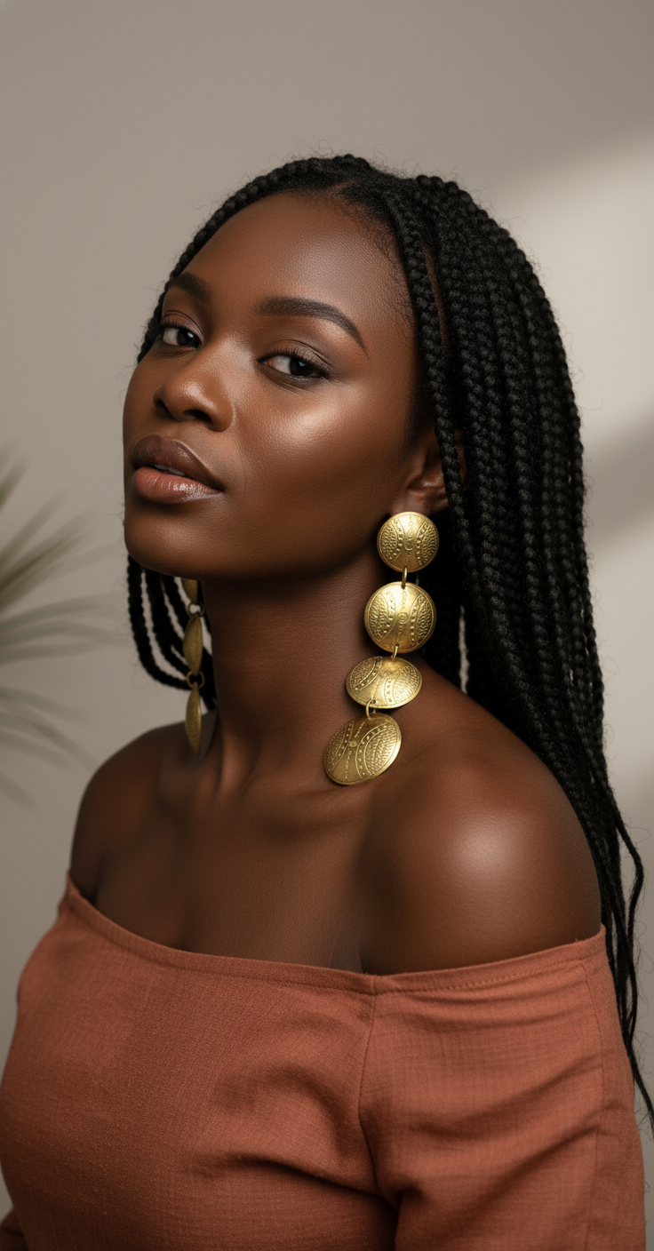 Model wearing Jema hammered metal brass gold dangle earrings