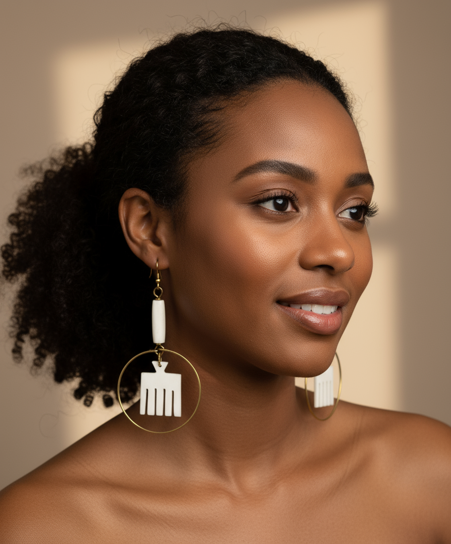 Model wearing Kichana comb dangle earrings