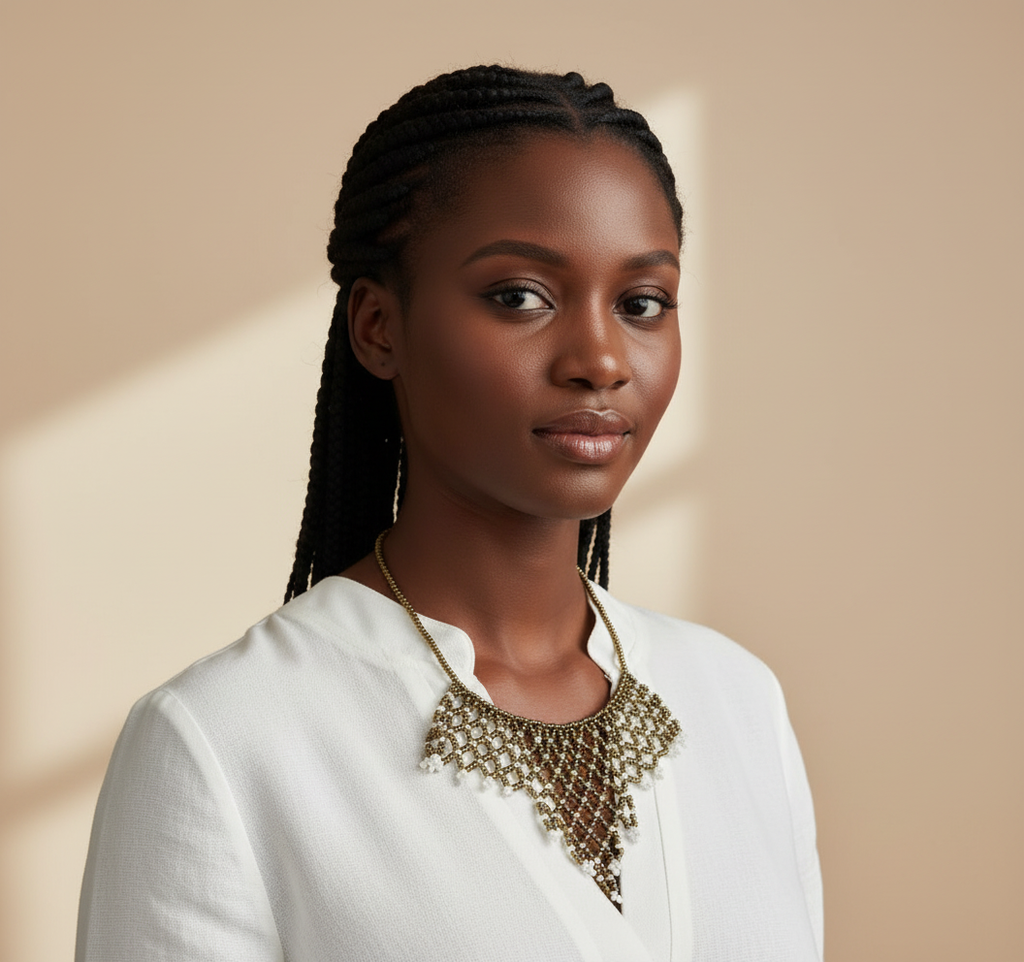Model wearing Kwaheri necklace