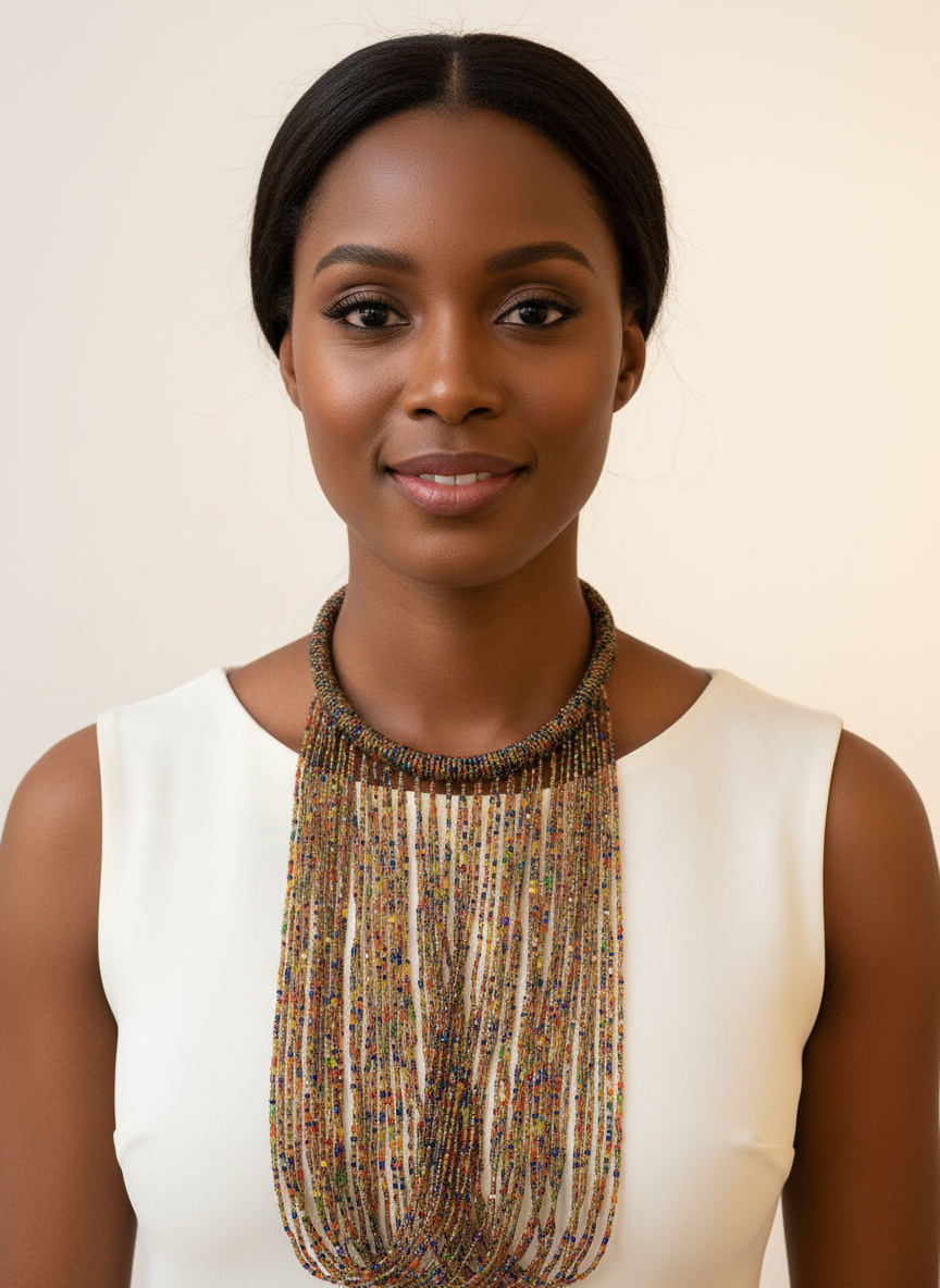 Model wearing Mvua Shanga Waterfall Necklace