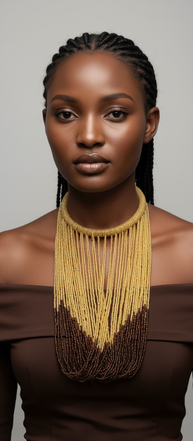 Model wearing Mvua shanga Waterfall necklace