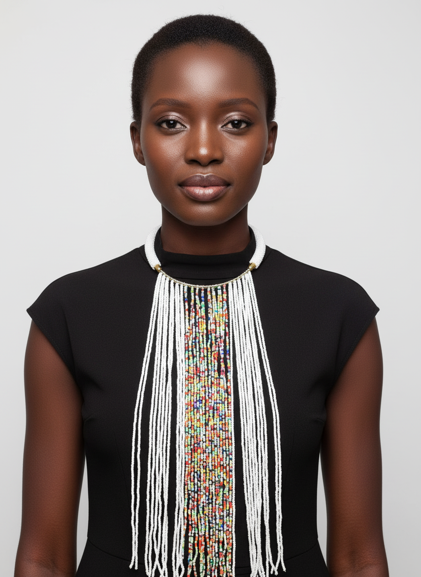 Model wearing Mvua Waterfall necklace