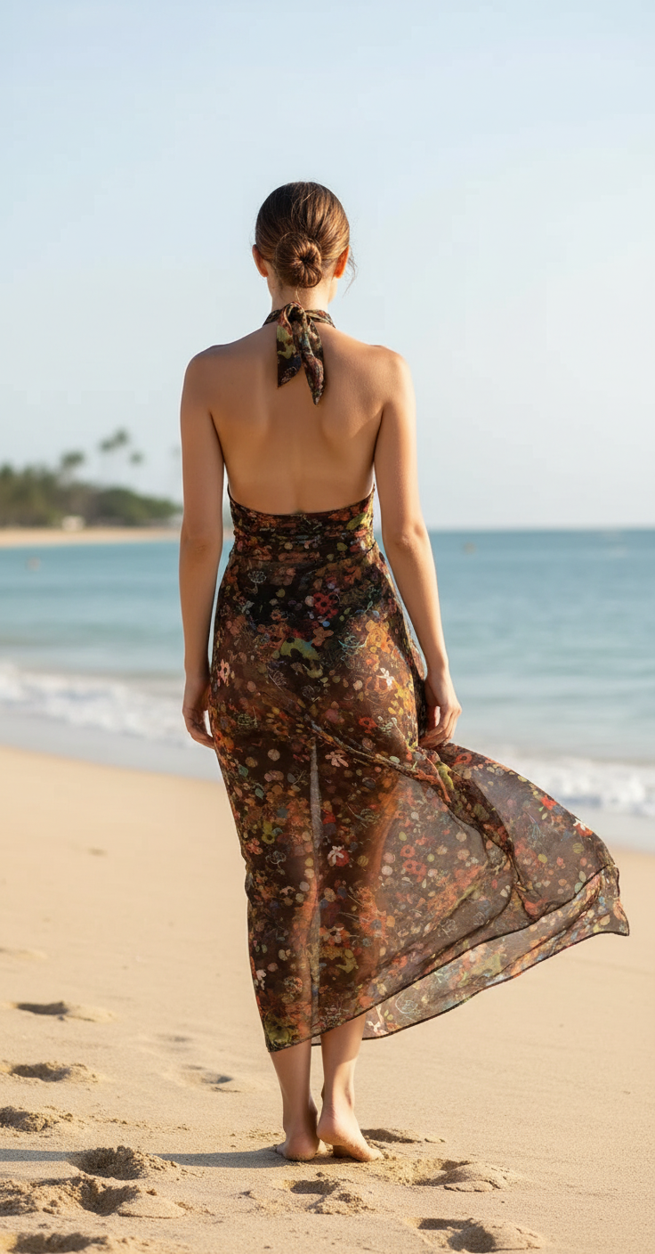 Model wearing sarong - back view