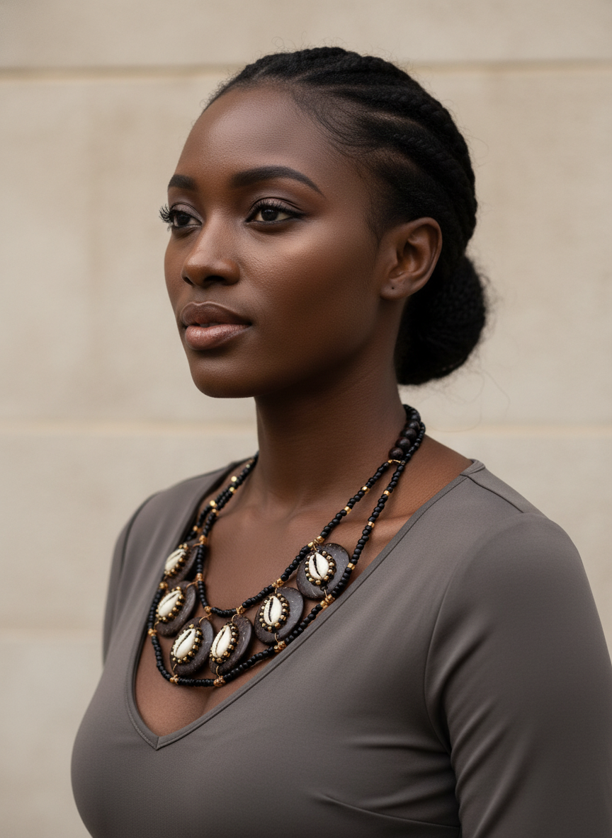 Model wearing Shahiri necklace