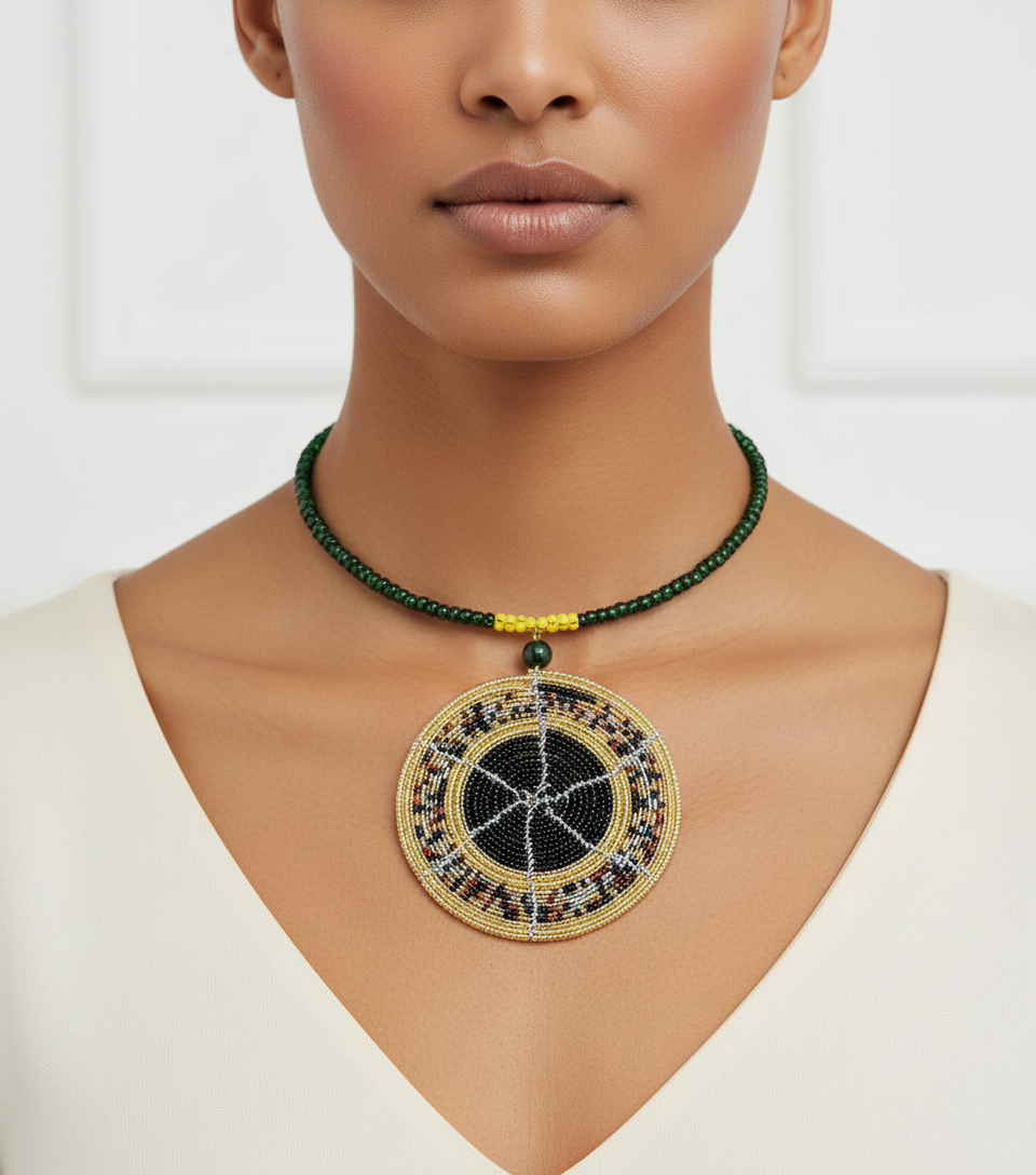 Model wearing Shairi Maasai Necklace - Smaller Size Close-up