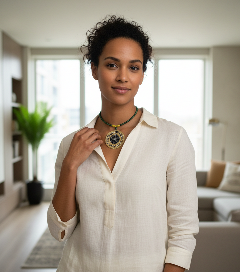 Model wearing Shairi Maasai Necklace - Smaller Size Lifestyle