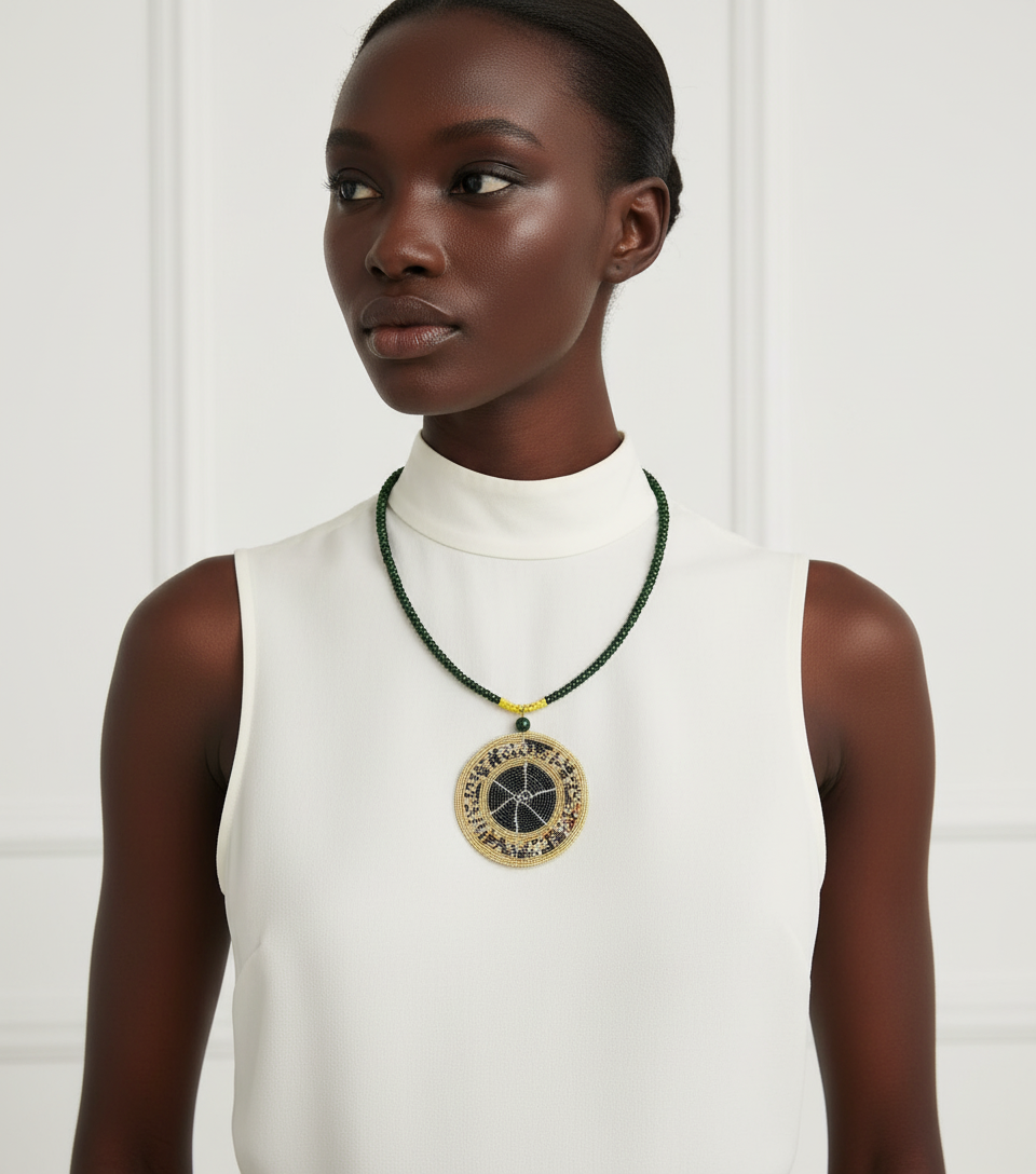 Model wearing Shairi Maasai Necklace - Smaller Size
