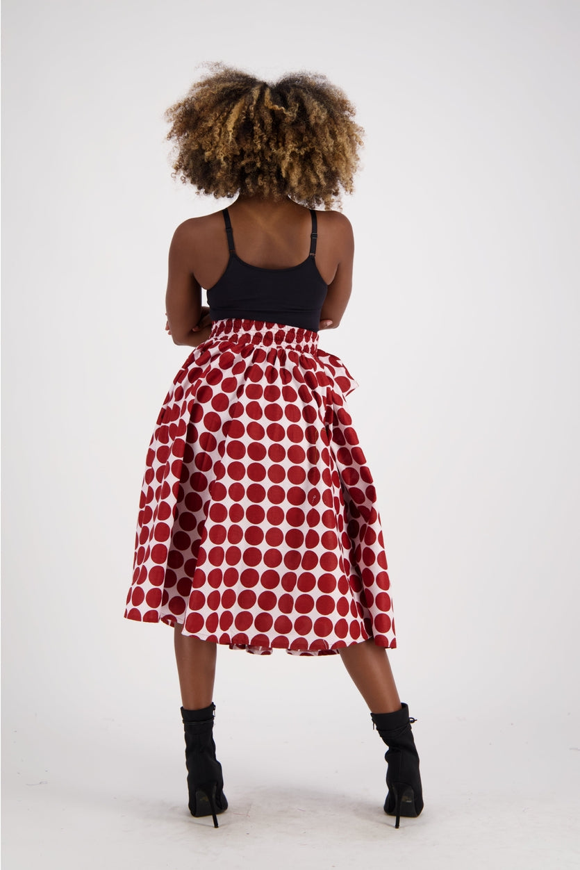 Cotton wax print polkadot skirt set bue/white