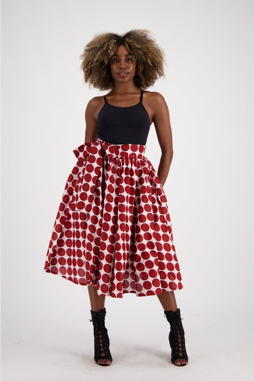Cotton wax print polkadot skirt set bue/white