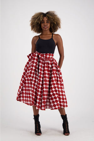 Cotton wax print polkadot skirt set bue/white