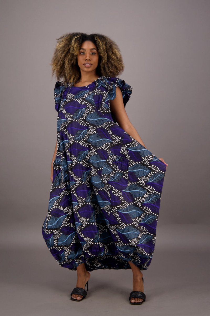 Ethnic print long Maxi Boho Bohemian multicolored Dress Blue one size fit upto 1X