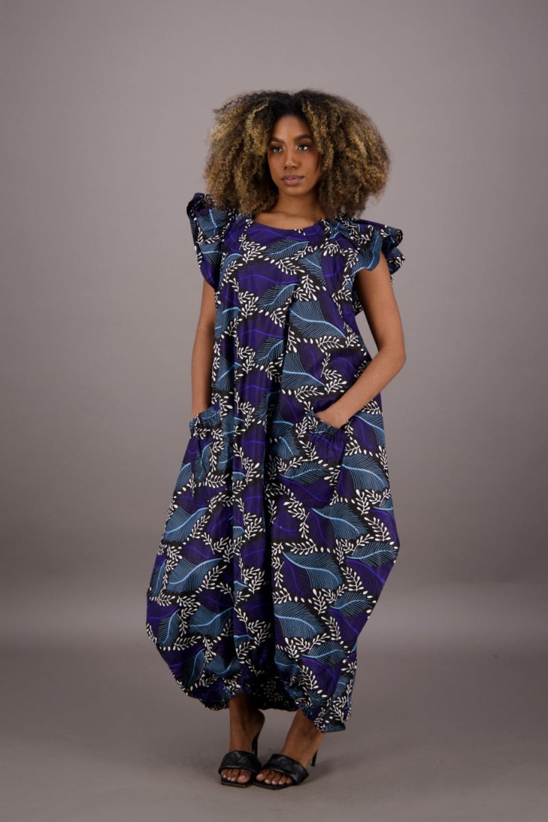 Ethnic print long Maxi Boho Bohemian multicolored Dress Blue one size fit upto 1X