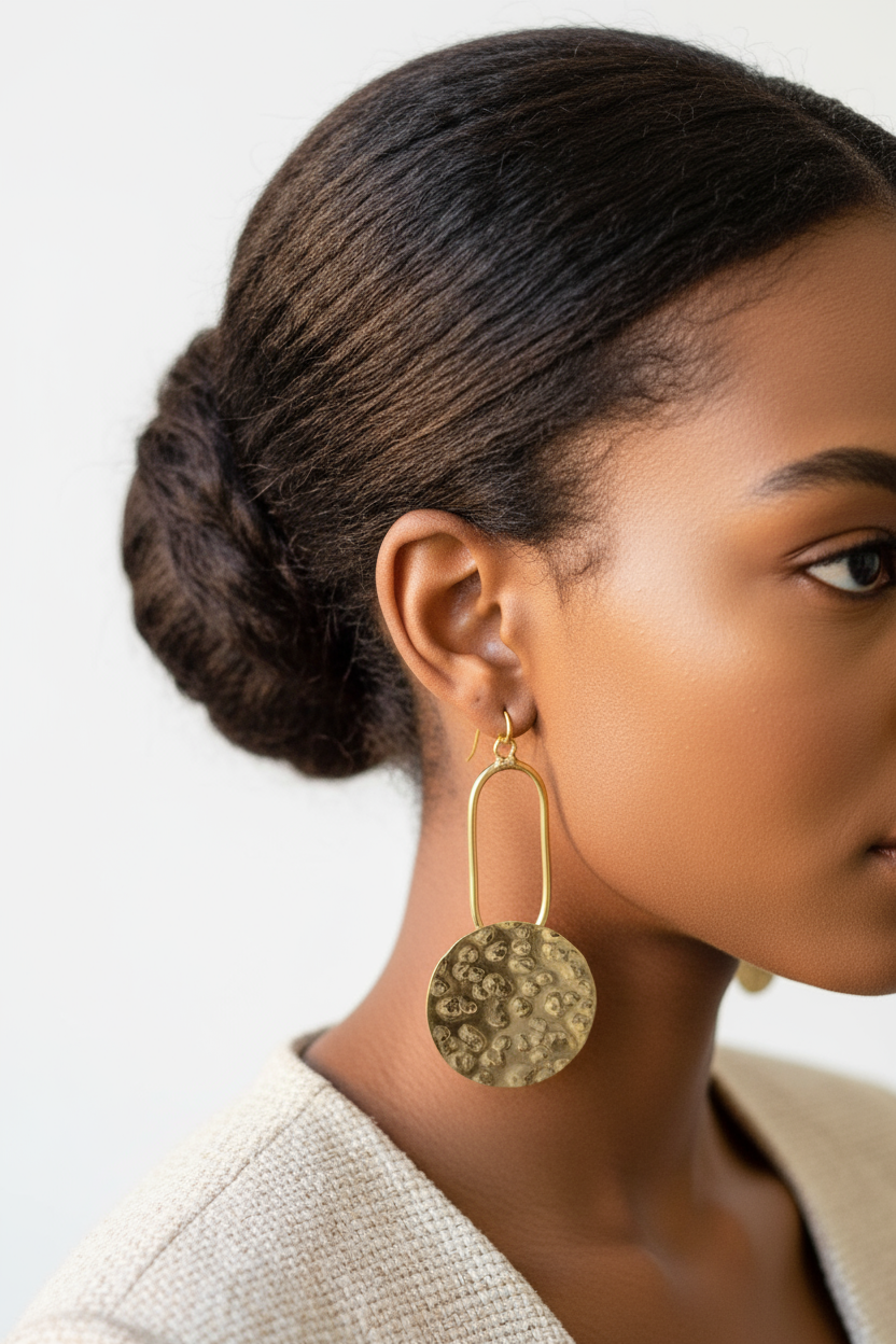 Side profile of model wearing earrings