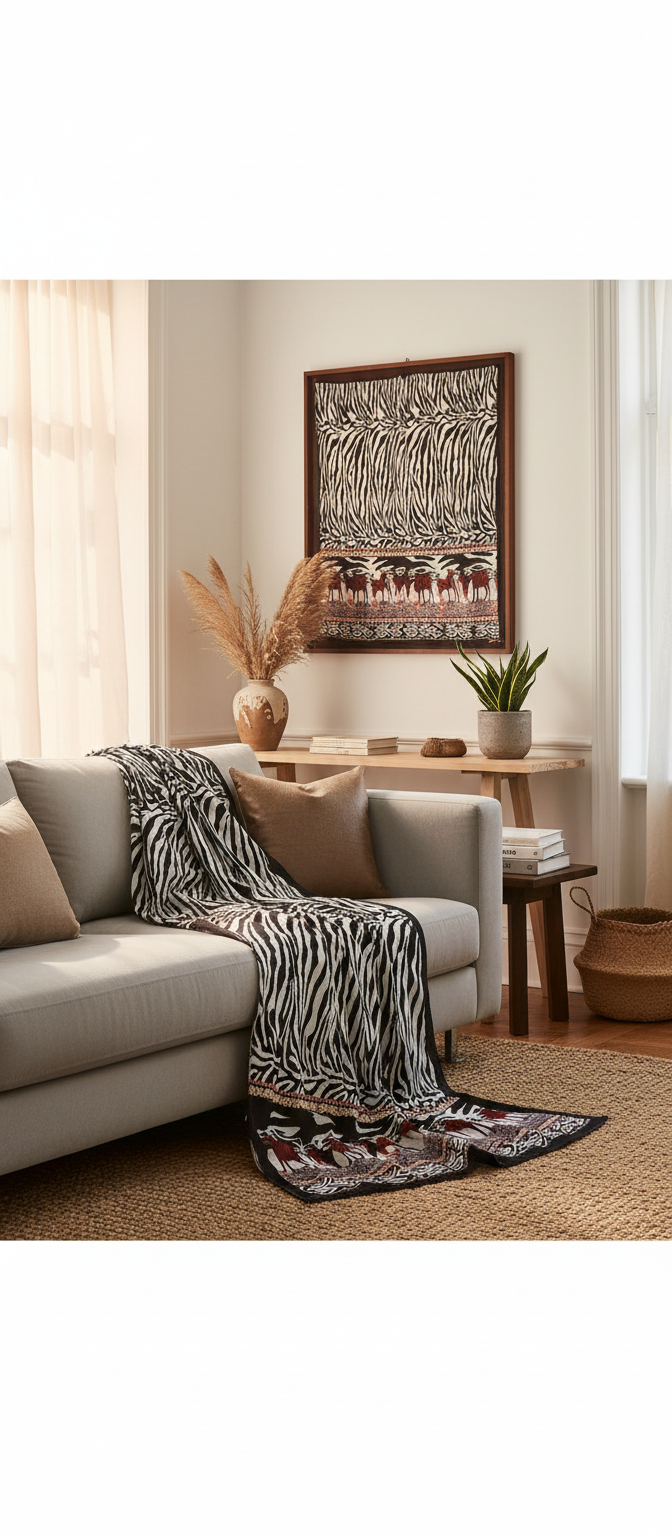 Zebra print kanga leso styled as home decor