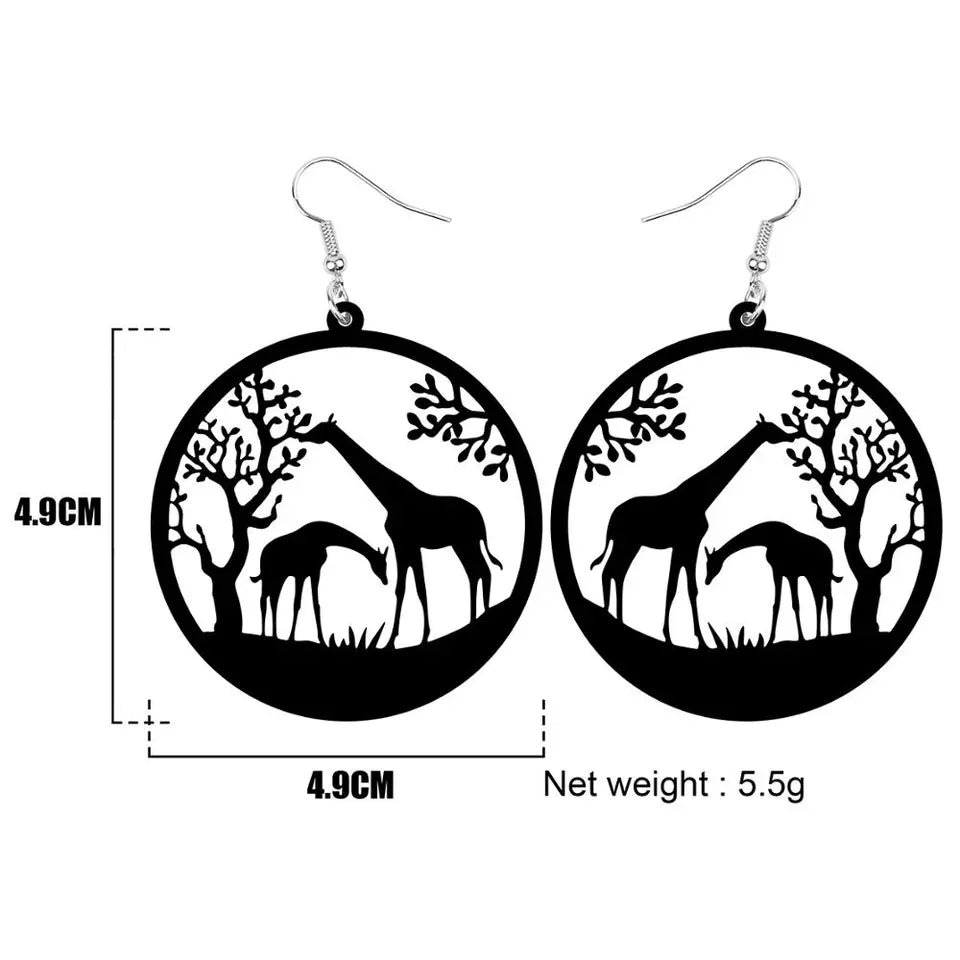 Sahara Tree Giraffe acrylic Dangle Drop Earrings