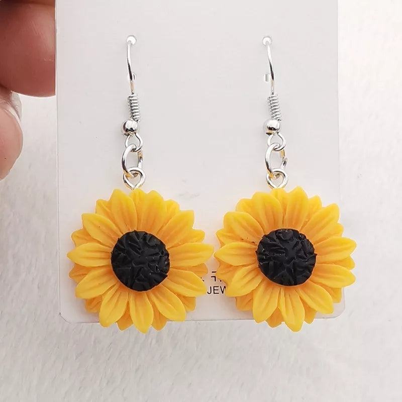 Sunflower resin drop dangle hook earrings