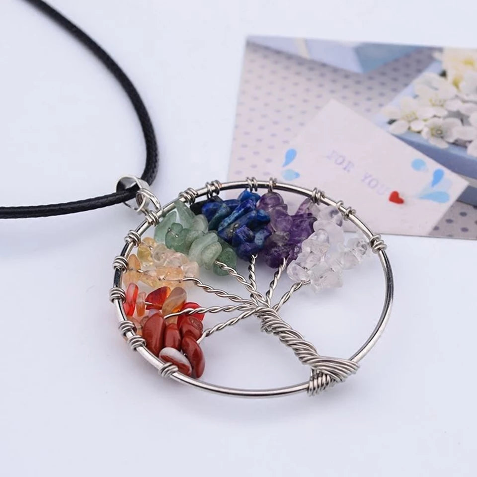 Tree of life chakra natural stone healing necklace