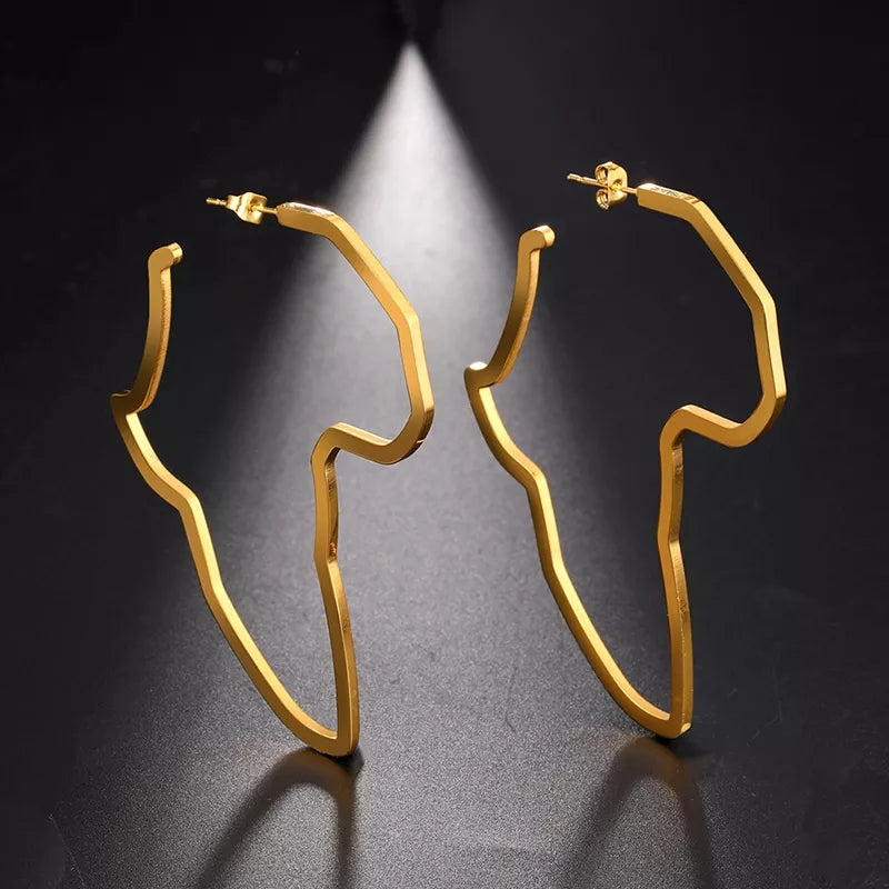 Gold Color Stainless Steel African map Earrings