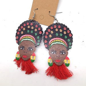 African Lady Drop Earrings Wooden multicolored Drop Dangle Earrings blue Beige