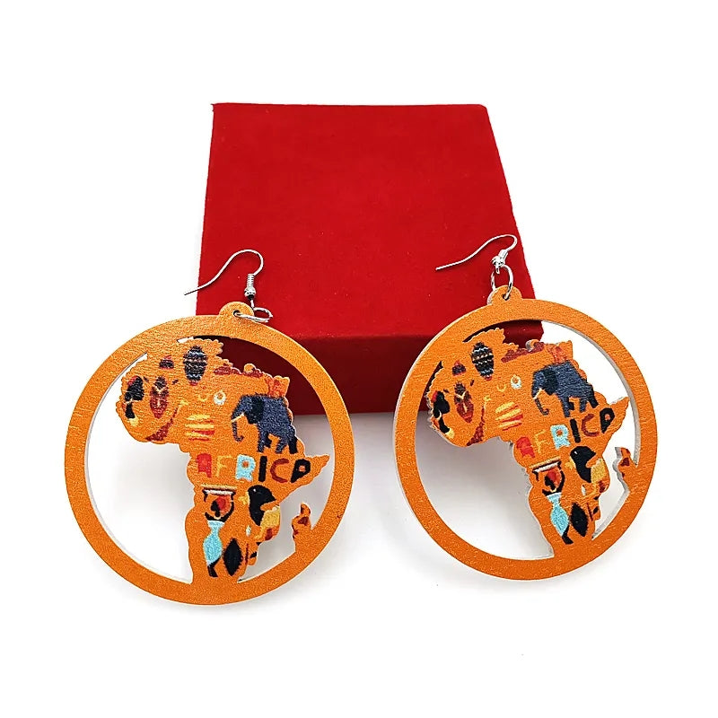 Wooden printed dangle Ethnic hook Earrings