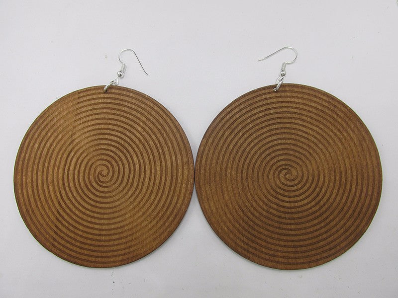 Swirl shape round Wooden  Dangle Drop Earrings