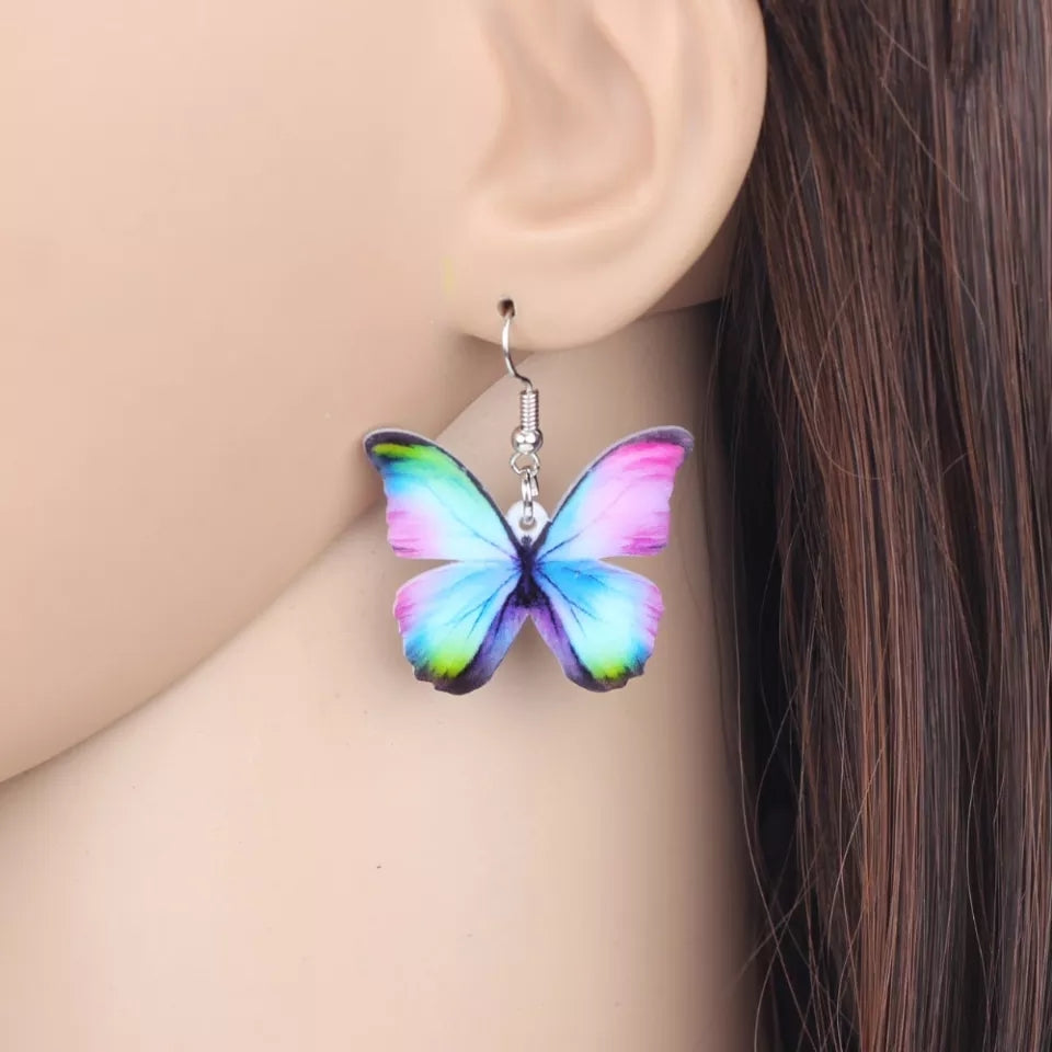 Butterfly acrylic small hook multicolored earrings