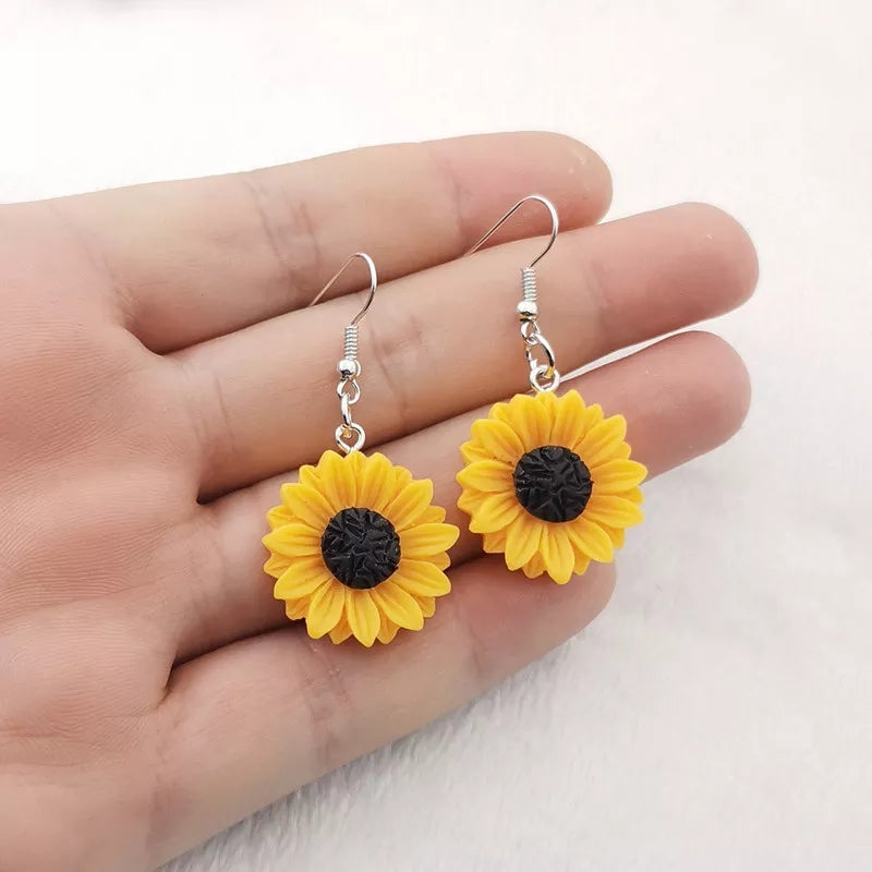Sunflower resin drop dangle hook earrings
