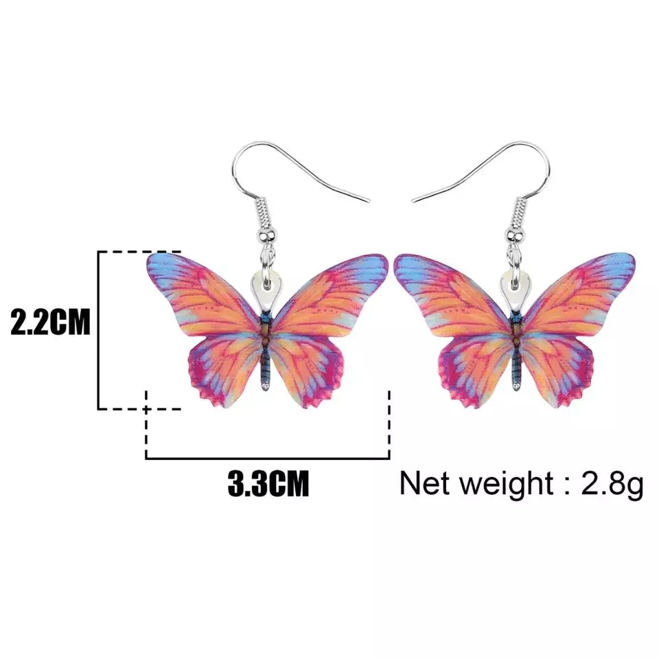 Butterfly acrylic small hook multicolored earrings