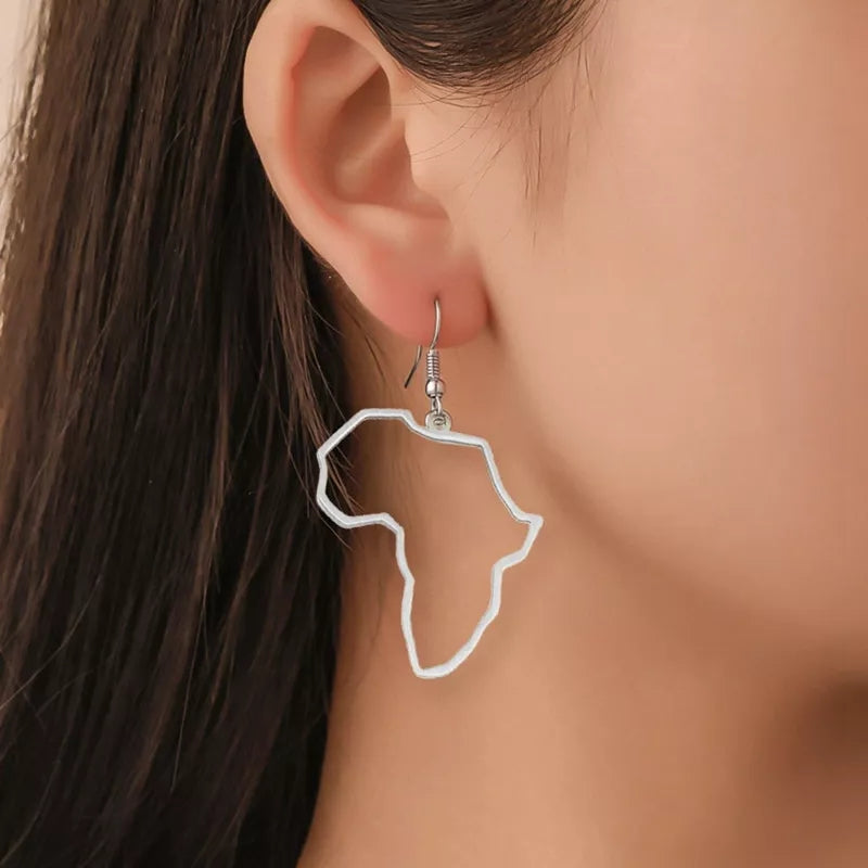 Zawadi Silver Color African map dangle Earrings