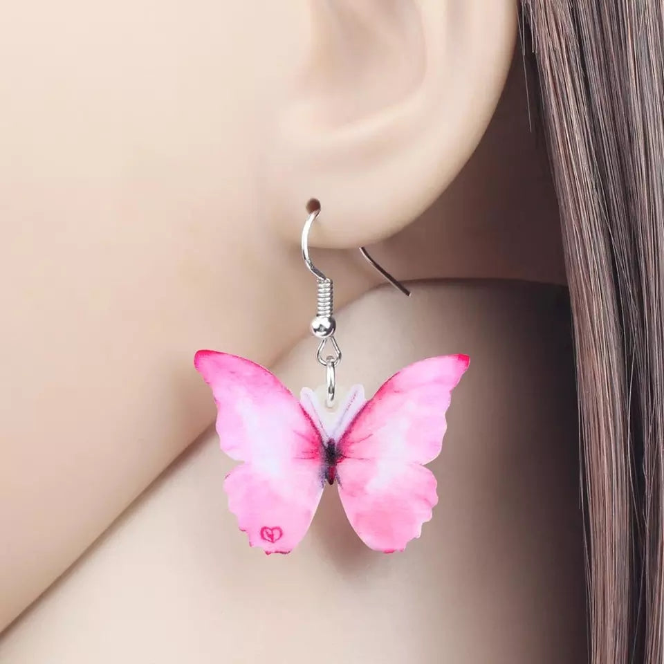 Butterfly acrylic small hook multicolored earrings
