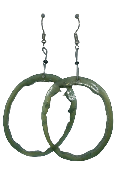 Green  hollow handmade bone dangle hook earrings