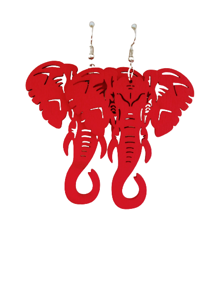 Red Elephant Wooden Dangle hook earrings