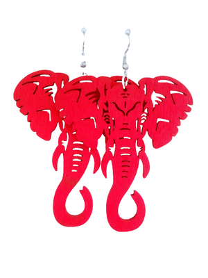 Red Elephant Wooden Dangle hook earrings