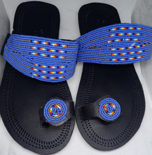 One toe leather beaded handmade Masai Sandals Blue
