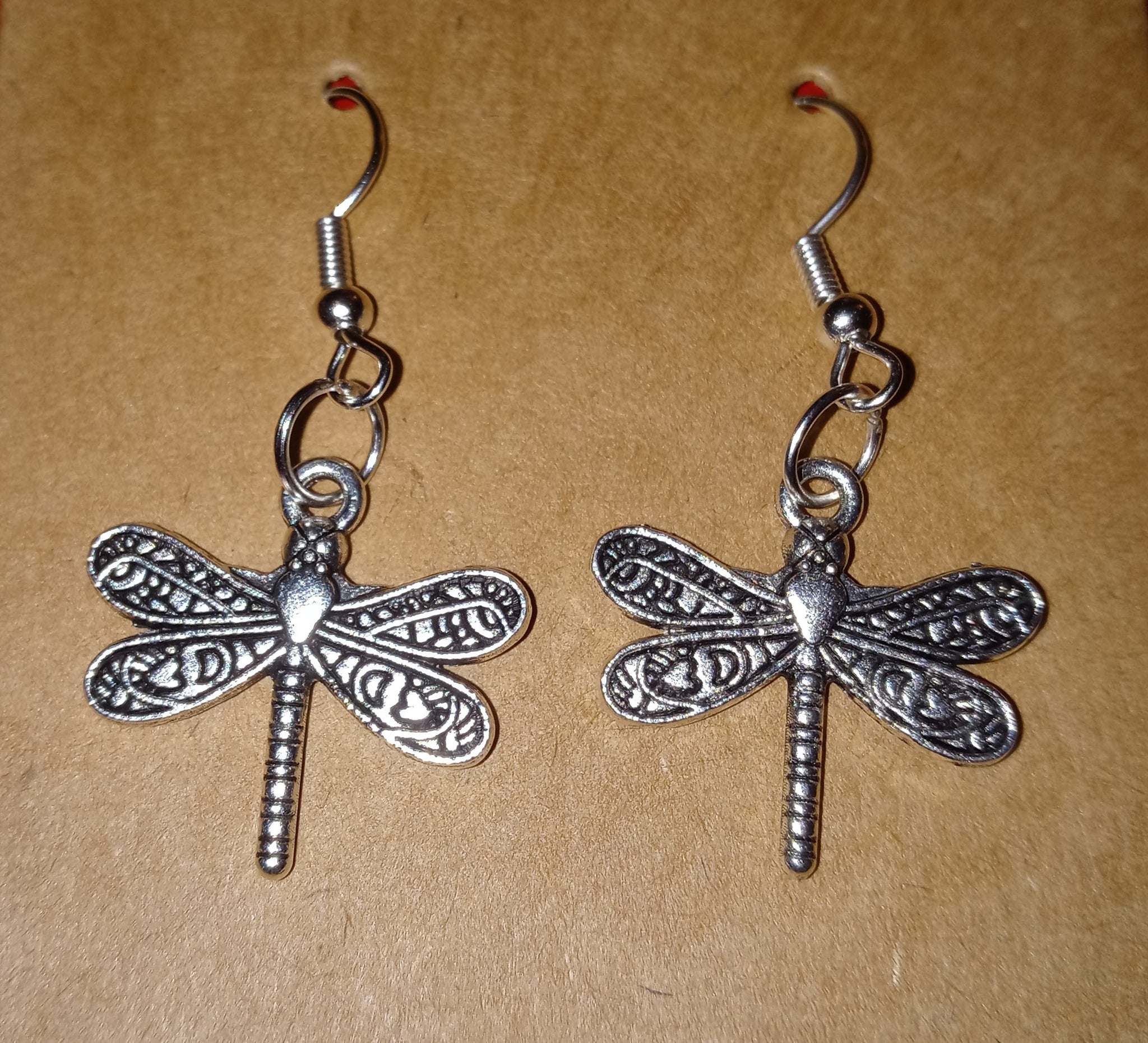 Dragonfly dangle hook silver earrings