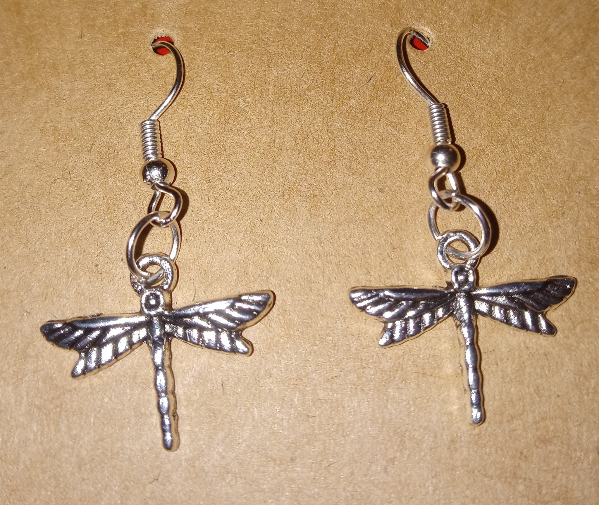 Dragonfly dangle hook silver earrings