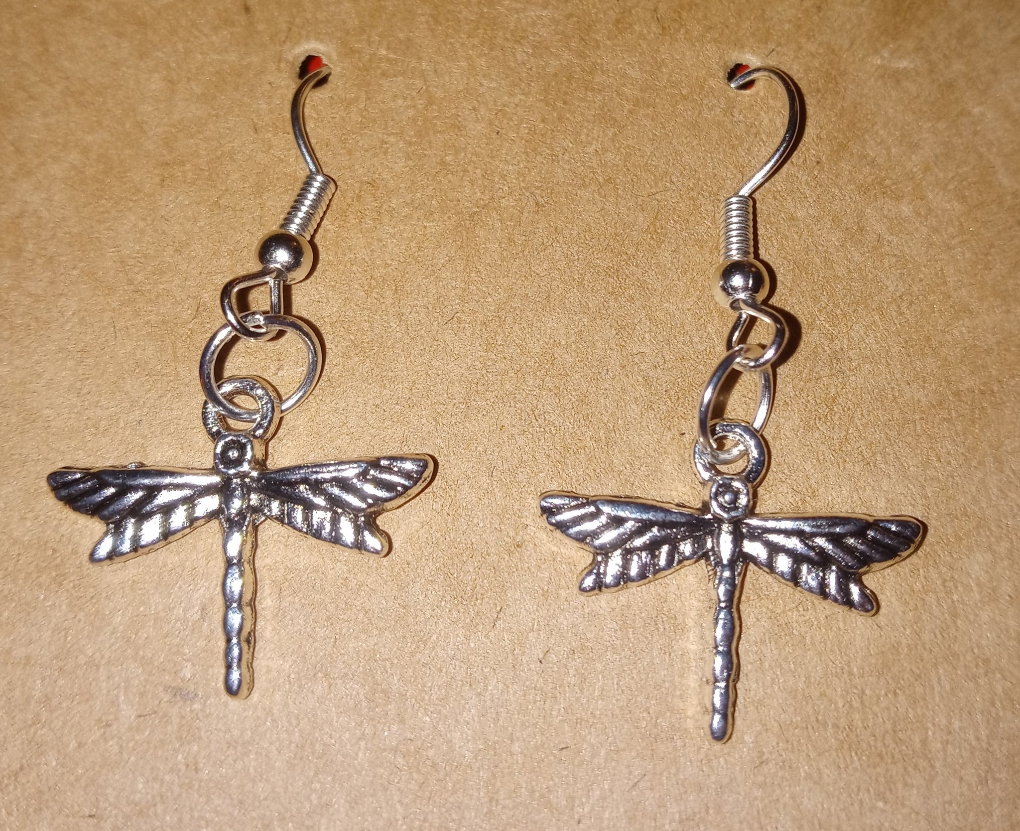 Dragonfly dangle hook silver earrings