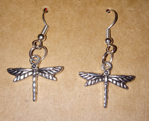 Dragonfly dangle hook silver earrings