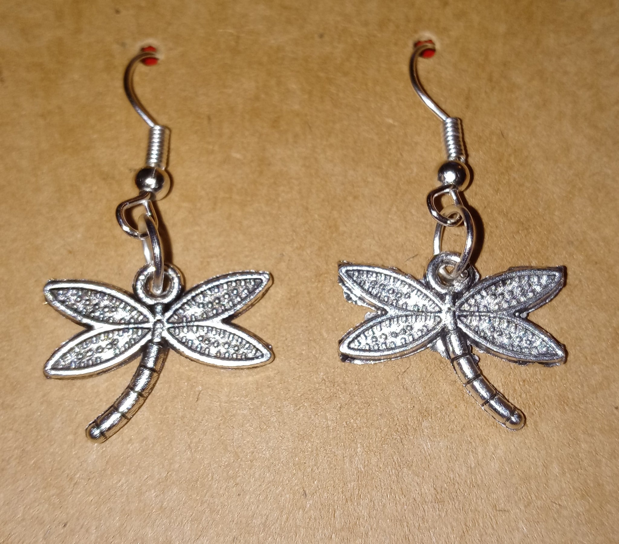 Dragonfly dangle hook silver earrings