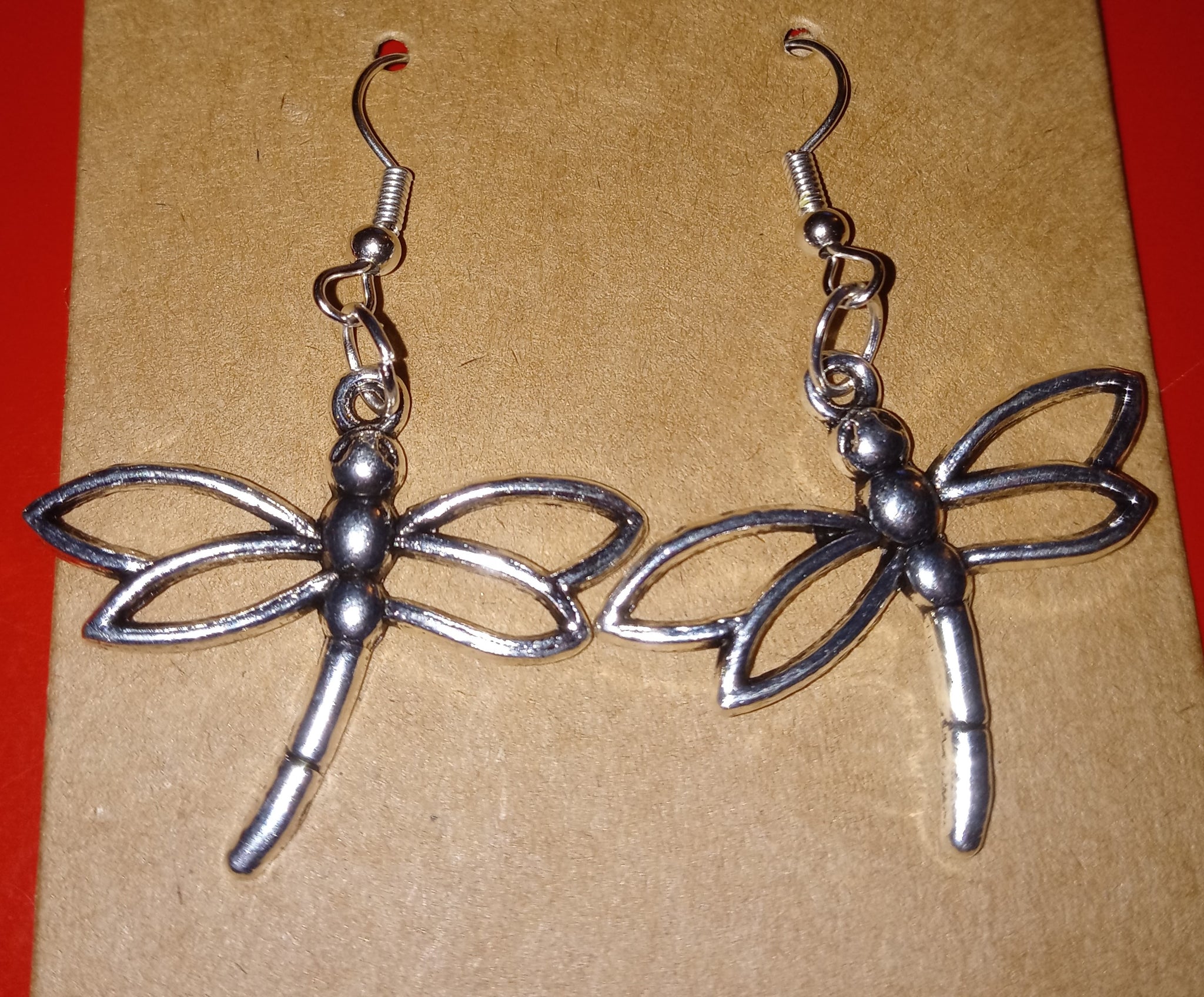 Dragonfly dangle hook silver earrings