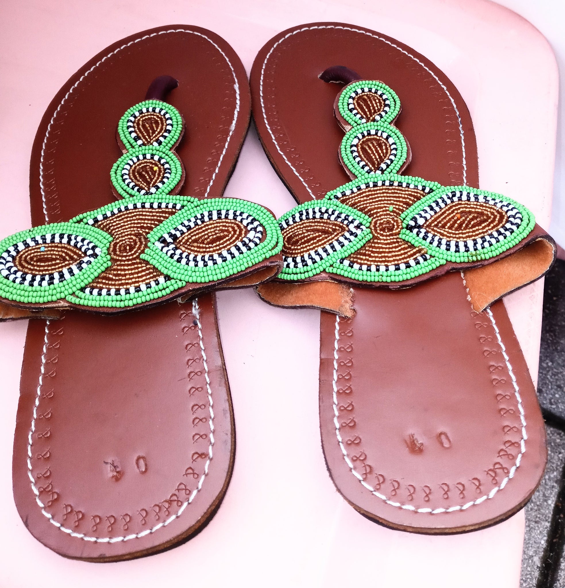 Maasai beaded leather handmade sandals size 8.5