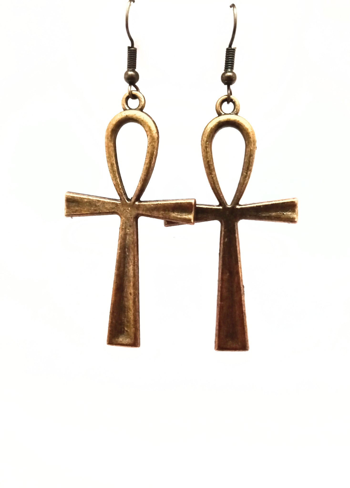 Bronze Color Stainless Steel Egyptian Ankh Earrings