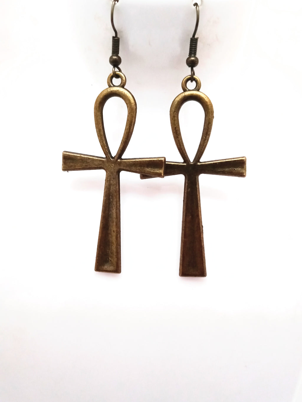 Bronze Color Stainless Steel Egyptian Ankh Earrings