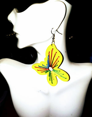 Wood thread design colorful earrings