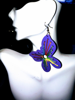 Wood thread design colorful earrings