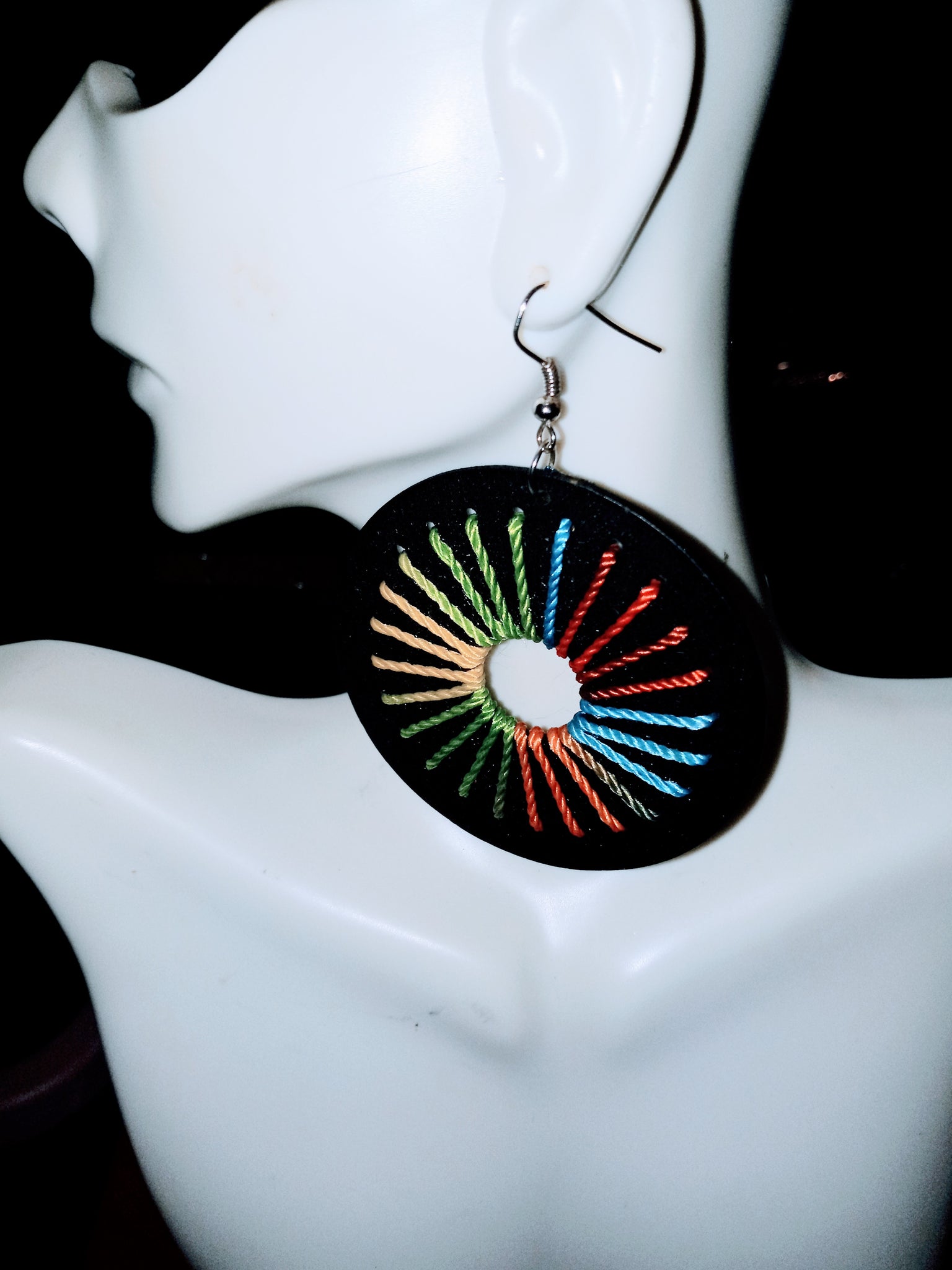 Wood thread design colorful earrings