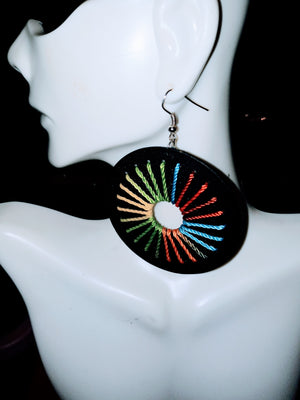 Wood thread design colorful earrings