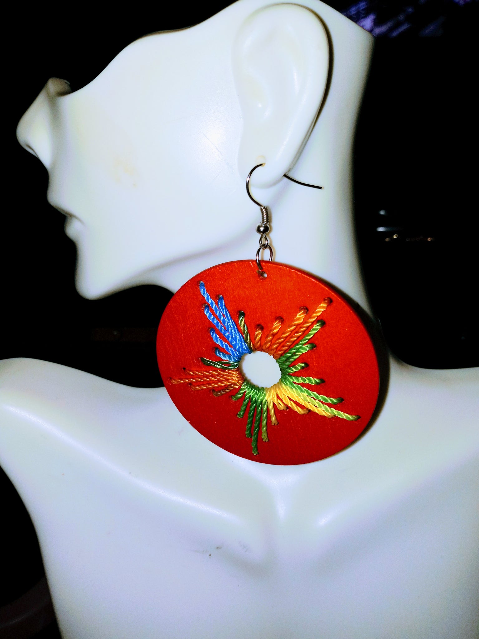 Wood thread design colorful earrings