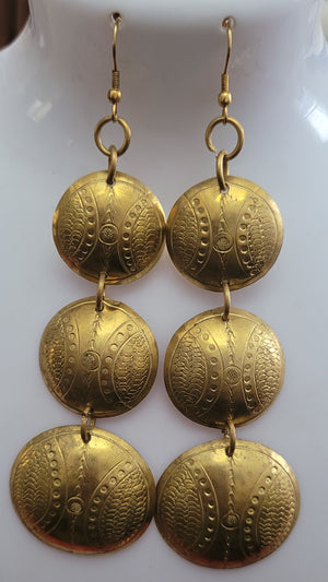 Jema hammered metal brass Gold dangle Earrings